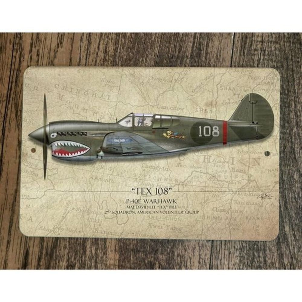 TEX 108 P-40E Warhawk Military Jet Plane 8x12 Metal Wall‎ Sign Poster